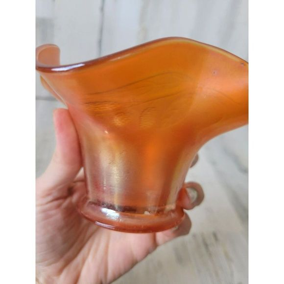 Fenton marigold Orange opalescent vase carnival leaf baseball vintage - Picture 6 of 8